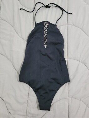 PINK Victoria's Secret Black One-Piece Halter Swim Suit - Size Small